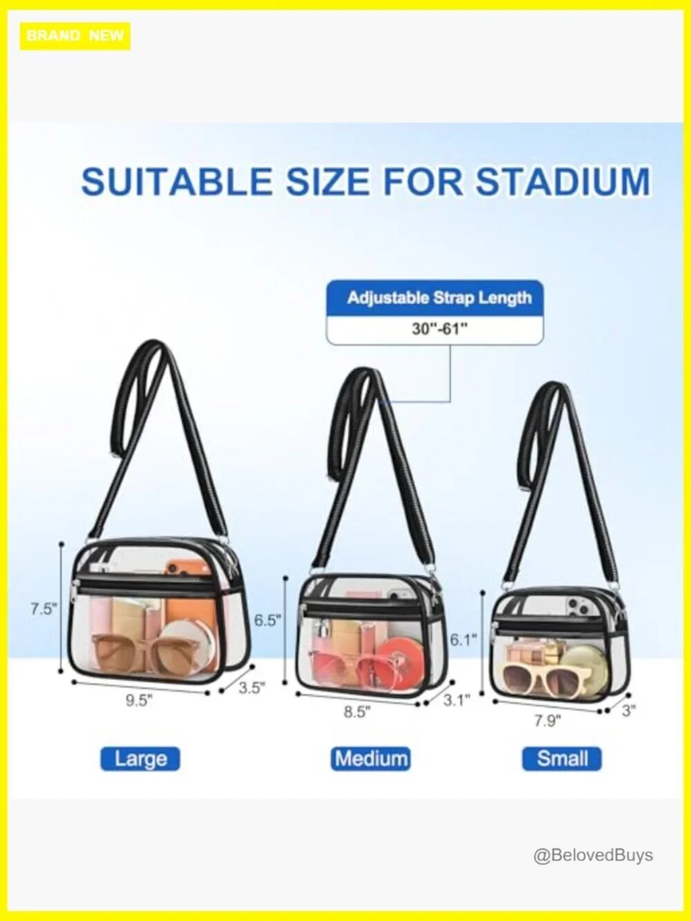 Stadium Approved Clear Crossbody Bag with Adjustable Strap